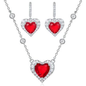 MAARRING Pendant Necklace Earrings Set with AAA Cubic Zirconia, Heart Jewelry Sets for Women Bridal Wedding Birthday Party Valentin's day