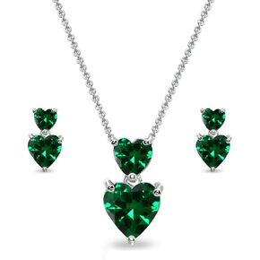 B. BRILLIANT Sterling Silver Genuine, Created or Simulated Gemstone Double Heart Friendship Necklace & Stud Earrings Set in Kuwait