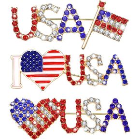 American Flag Brooches 4 th of July Patriotic Red White Blue Rhinestone USA Letter Cross Eagle Map Heart Ribbon Brooch Pin Bulk Vintage Fourth of July Celebrate Independence Day Lapel Pins for Women Men in Kuwait