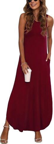 GRECERELLE Women's Summer Sleeveless Casual Long Dresses Split Maxi Dress with Pockets in Kuwait