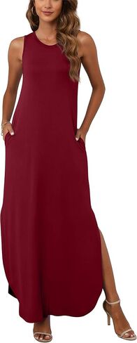 GRECERELLE Women's Summer Sleeveless Casual Long Dresses Split Maxi Dress with Pockets in Kuwait