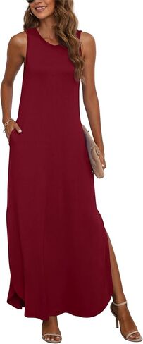 GRECERELLE Women's Summer Sleeveless Casual Long Dresses Split Maxi Dress with Pockets in Kuwait