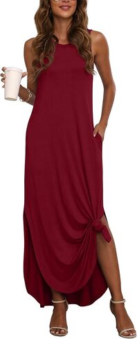 GRECERELLE Women's Summer Sleeveless Casual Long Dresses Split Maxi Dress with Pockets in Kuwait