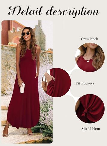 GRECERELLE Women's Summer Sleeveless Casual Long Dresses Split Maxi Dress with Pockets in Kuwait