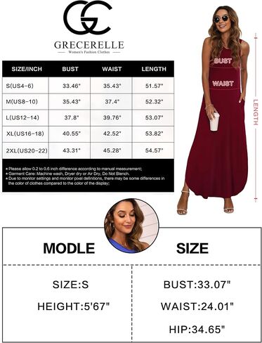 GRECERELLE Women's Summer Sleeveless Casual Long Dresses Split Maxi Dress with Pockets in Kuwait