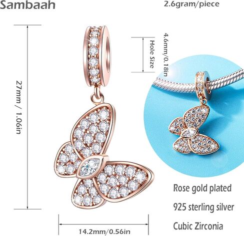 Sambaah فراشة سحر الفضة الاسترليني بالمينا محظوظ سحر حبة القلب على شكل قلادة دانجل مع زركون للنساء أساور in Kuwait