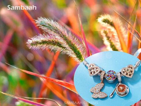 Sambaah فراشة سحر الفضة الاسترليني بالمينا محظوظ سحر حبة القلب على شكل قلادة دانجل مع زركون للنساء أساور in Kuwait