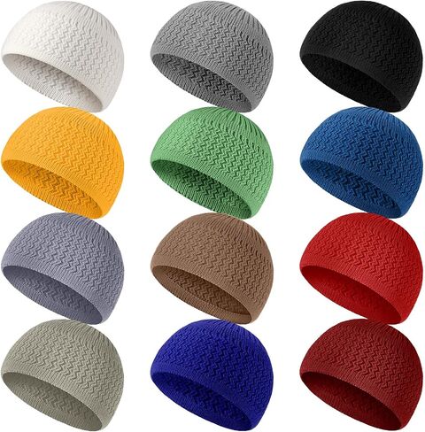 Mepase 12 Pieces Knit Kufi Hats Kufi Beanie Hat Skull Caps for Men Women Muslim Helmet Liner Breathable Ramadan Crochet Cap in Saudi Arabia