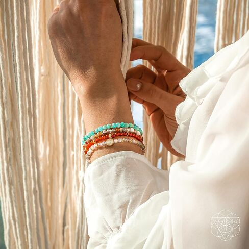 عناصر واعية - مجموعة أساور مكونة من 4 - أساور من الحجر الطبيعي للنساء والرجال - أساور خرز للنساء - أساور روحية للنساء - أساور مكدسة للنساء - أساور ممتدة للنساء in Kuwait