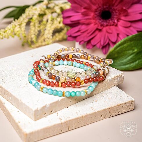 عناصر واعية - مجموعة أساور مكونة من 4 - أساور من الحجر الطبيعي للنساء والرجال - أساور خرز للنساء - أساور روحية للنساء - أساور مكدسة للنساء - أساور ممتدة للنساء in Kuwait