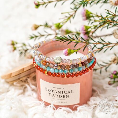 عناصر واعية - مجموعة أساور مكونة من 4 - أساور من الحجر الطبيعي للنساء والرجال - أساور خرز للنساء - أساور روحية للنساء - أساور مكدسة للنساء - أساور ممتدة للنساء in Kuwait