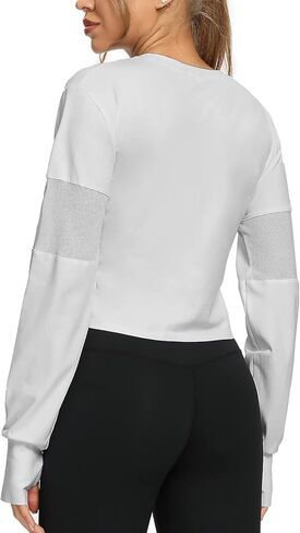 قمصان قصيرة الأكمام من Muzniuer للنساء للتمرين واليوجا والجري، قمصان شبكية بفتحة إبهام in Kuwait