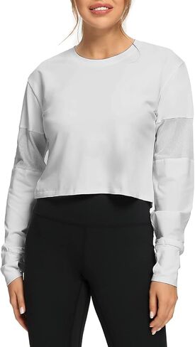 قمصان قصيرة الأكمام من Muzniuer للنساء للتمرين واليوجا والجري، قمصان شبكية بفتحة إبهام in Kuwait