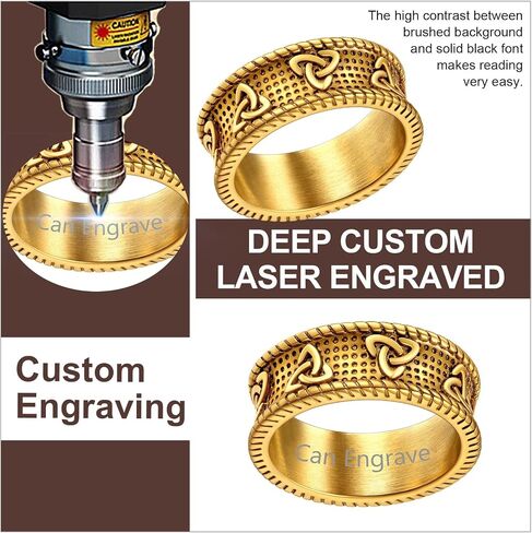 ChainsProMax Men Vintage Celtic Rings, Stainless Steel/Gold Plated/Black (Send Gift Box) in Kuwait