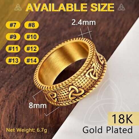 ChainsProMax Men Vintage Celtic Rings, Stainless Steel/Gold Plated/Black (Send Gift Box) in Kuwait