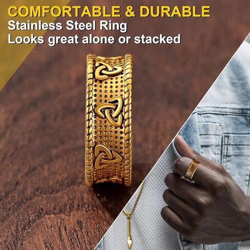ChainsProMax Men Vintage Celtic Rings, Stainless Steel/Gold Plated/Black (Send Gift Box) in Kuwait