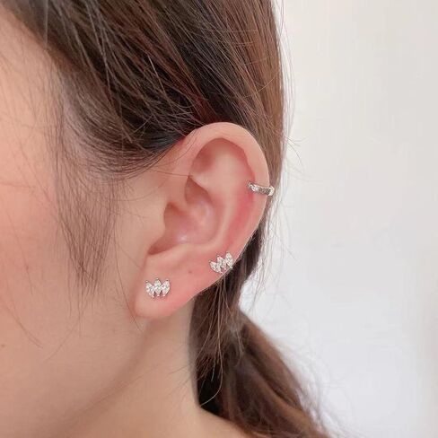 18G Cubic Zirconia Tiny Sleeper Stud Earrings Sterling Silver 925 Crystal Rhinestone Leaf Crown Cartilage Tragus Barbell Earring Studs Helix Ear Piercing Screw Back Cute Jewelry Gifts for Women Girls BFF in Kuwait
