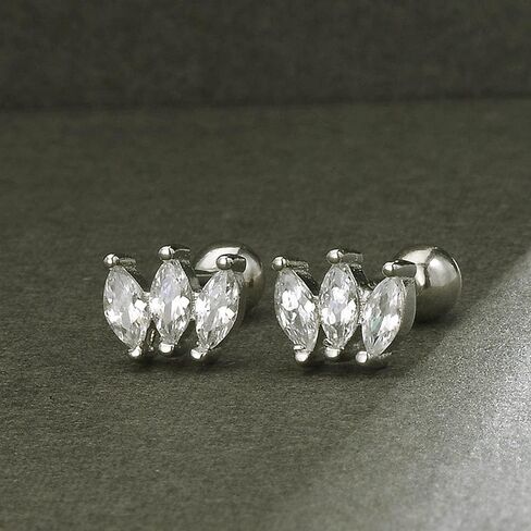 18G Cubic Zirconia Tiny Sleeper Stud Earrings Sterling Silver 925 Crystal Rhinestone Leaf Crown Cartilage Tragus Barbell Earring Studs Helix Ear Piercing Screw Back Cute Jewelry Gifts for Women Girls BFF in Kuwait