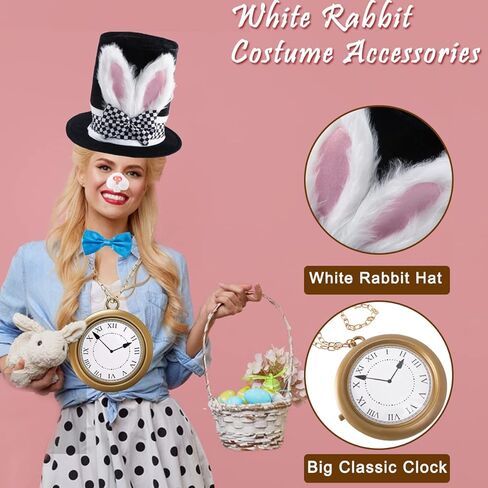 قبعة رأس على شكل أرنب أبيض زي أرنب عيد الفصح أرنب الأنف جوارب الأرنب الأزرق ربطة عنق قفازات الأرنب زي الملحقات 6 قطع in Kuwait