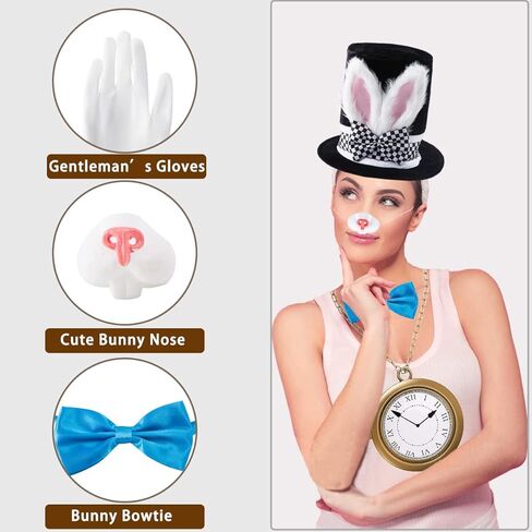 قبعة رأس على شكل أرنب أبيض زي أرنب عيد الفصح أرنب الأنف جوارب الأرنب الأزرق ربطة عنق قفازات الأرنب زي الملحقات 6 قطع in Kuwait
