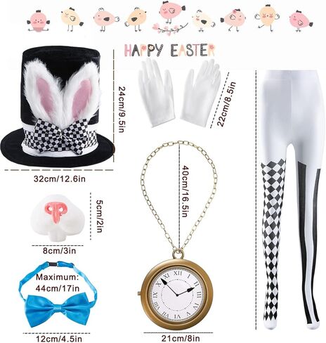 قبعة رأس على شكل أرنب أبيض زي أرنب عيد الفصح أرنب الأنف جوارب الأرنب الأزرق ربطة عنق قفازات الأرنب زي الملحقات 6 قطع in Kuwait