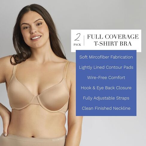 ELLEN TRACY حمالة صدر تي شيرت بتغطية كاملة للاستخدام اليومي مع سلك داخلي - راحة ناعمة - أشرطة قابلة للتعديل - عبوة متعددة من قطعتين in Kuwait