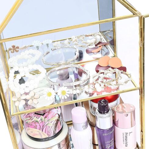 هاي فري صندوق منظم مجوهرات من الزجاج، صندوق زجاجي مزخرف للحلي والخواتم والاقراط، صندوق عرض منظم للتذكارات هدية عيد الميلاد in Kuwait