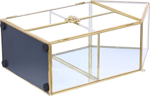 هاي فري صندوق منظم مجوهرات من الزجاج، صندوق زجاجي مزخرف للحلي والخواتم والاقراط، صندوق عرض منظم للتذكارات هدية عيد الميلاد in Kuwait