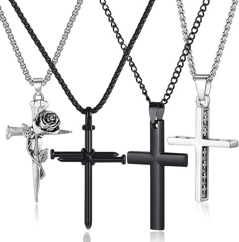 قلادة MAIBAOTA للرجال، مجموعة 4 قطع من الفولاذ المقاوم للصدأ باللونين الأسود والفضي، مجوهرات قلادات للرجال، سلسلة 16-24 بوصة in Kuwait