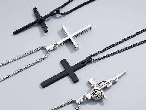 قلادة MAIBAOTA للرجال، مجموعة 4 قطع من الفولاذ المقاوم للصدأ باللونين الأسود والفضي، مجوهرات قلادات للرجال، سلسلة 16-24 بوصة in Kuwait