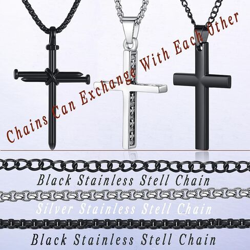 قلادة MAIBAOTA للرجال، مجموعة 4 قطع من الفولاذ المقاوم للصدأ باللونين الأسود والفضي، مجوهرات قلادات للرجال، سلسلة 16-24 بوصة in Kuwait