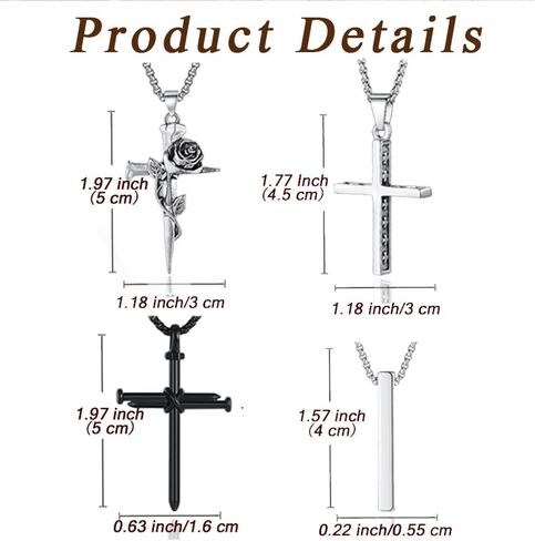 قلادة MAIBAOTA للرجال، مجموعة 4 قطع من الفولاذ المقاوم للصدأ باللونين الأسود والفضي، مجوهرات قلادات للرجال، سلسلة 16-24 بوصة in Kuwait