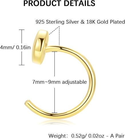 أقراط هاجي صغيرة مسطحة من الفضة الإسترليني مطلية بالذهب عيار 18 قيراط للنساء، أقراط منقطة بسيطة هدية مجوهرات لا تسبب الحساسية in Kuwait