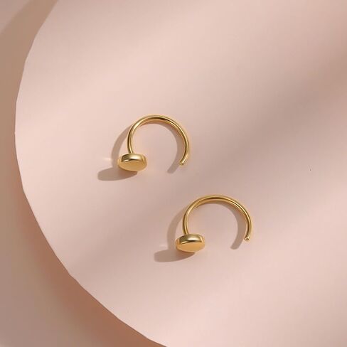 أقراط هاجي صغيرة مسطحة من الفضة الإسترليني مطلية بالذهب عيار 18 قيراط للنساء، أقراط منقطة بسيطة هدية مجوهرات لا تسبب الحساسية in Kuwait