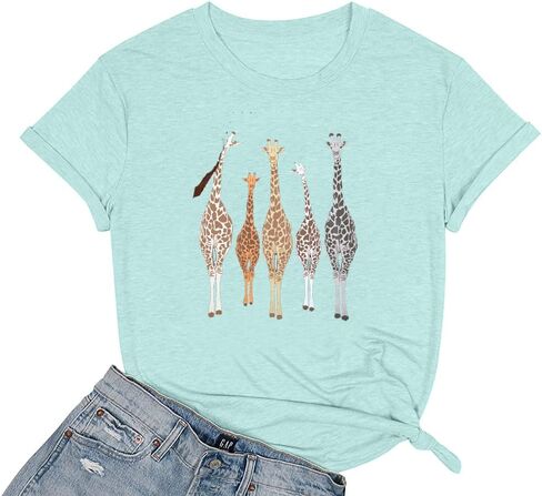 Womens Summer Giraffe T Shirt Funny Animal Graphic Tees Casual Short Sleeve Summer Cute Giraffe Printed T-Shirt Tops in Kuwait