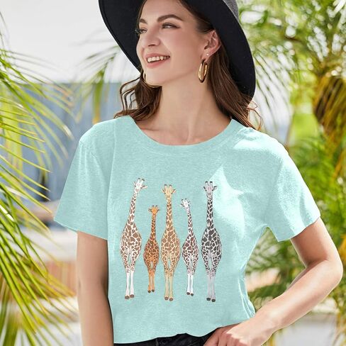 Womens Summer Giraffe T Shirt Funny Animal Graphic Tees Casual Short Sleeve Summer Cute Giraffe Printed T-Shirt Tops in Kuwait
