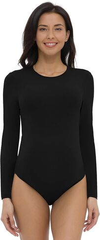 V VOCNI Maternity Bodysuit Long Sleeve Crewneck Slim Fit Body Suit | Butter Soft, Basic Maternity T Shirt, Photoshoot Bodysuit, Work Travel Casual Wear, Fall Spring Winter Layering Clothing in Saudi Arabia