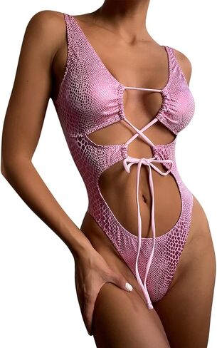 JUMISEE Women Rave Holographic Snakeskin Wrap Swimsuit Sexy Strappy Backless Bathing Suit in Saudi Arabia