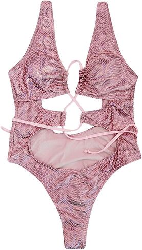 JUMISEE Women Rave Holographic Snakeskin Wrap Swimsuit Sexy Strappy Backless Bathing Suit in Saudi Arabia