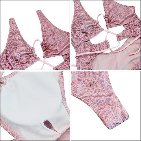 JUMISEE Women Rave Holographic Snakeskin Wrap Swimsuit Sexy Strappy Backless Bathing Suit in Saudi Arabia
