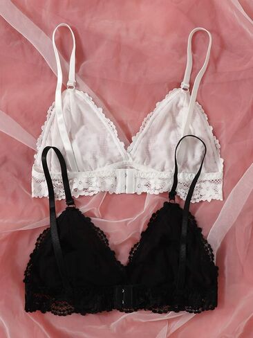 GORGLITTER Women's 2 Piece Floral Lace Bralette Scallop Trim Soft Wireless Bras in Saudi Arabia