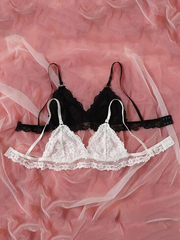 GORGLITTER Women's 2 Piece Floral Lace Bralette Scallop Trim Soft Wireless Bras in Saudi Arabia