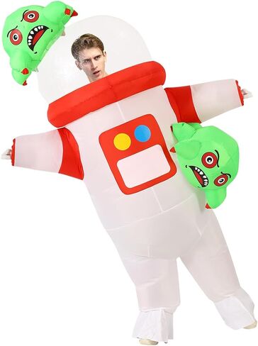 جوش زي رائد فضاء قابل للنفخ مع كائن فضائي للبالغين من الجنسين، بذلة فضاء بيضاء قابلة للنفخ لحفلات العطلات والحفلات التنكرية للجنسين in Kuwait