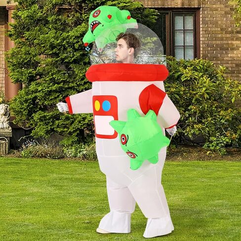 جوش زي رائد فضاء قابل للنفخ مع كائن فضائي للبالغين من الجنسين، بذلة فضاء بيضاء قابلة للنفخ لحفلات العطلات والحفلات التنكرية للجنسين in Kuwait