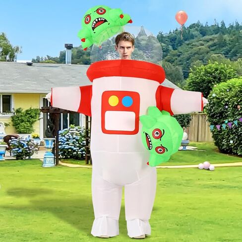 جوش زي رائد فضاء قابل للنفخ مع كائن فضائي للبالغين من الجنسين، بذلة فضاء بيضاء قابلة للنفخ لحفلات العطلات والحفلات التنكرية للجنسين in Kuwait
