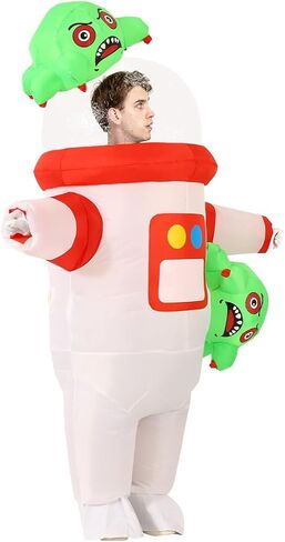 جوش زي رائد فضاء قابل للنفخ مع كائن فضائي للبالغين من الجنسين، بذلة فضاء بيضاء قابلة للنفخ لحفلات العطلات والحفلات التنكرية للجنسين in Kuwait