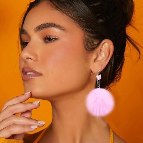 6 أزواج من أقراط بوم بوم للنساء من الفرو الصناعي أقراط منفوشة ملونة أقراط بوم للفتيات المراهقات in Kuwait