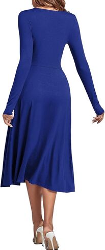 LYANER Women's Square Neck Long Sleeve Empire Waist A Line Flare Solid Midi Dress in Kuwait