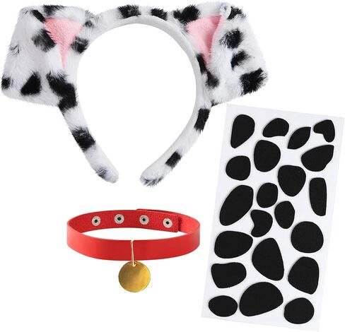 3Pcs Dalmatian Dog Ears Headband Red Choker Gold Pendant Collar Black Felt Sticker Animal Costume Accessories Halloween Party in Saudi Arabia