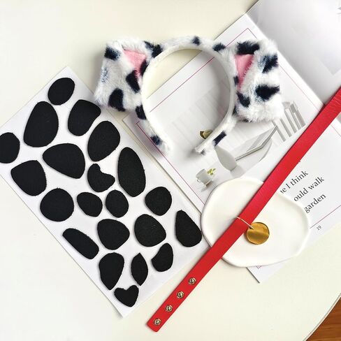 3Pcs Dalmatian Dog Ears Headband Red Choker Gold Pendant Collar Black Felt Sticker Animal Costume Accessories Halloween Party in Saudi Arabia